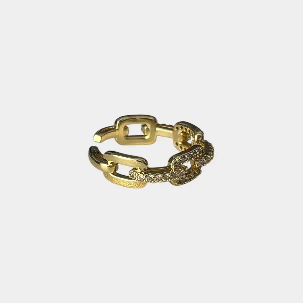 Gold Zircon Chain-Link Adjustable Ring